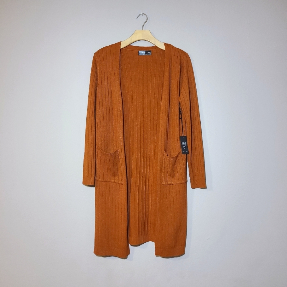 NWT Thinkable Red Orange Open Front Long Cardigan